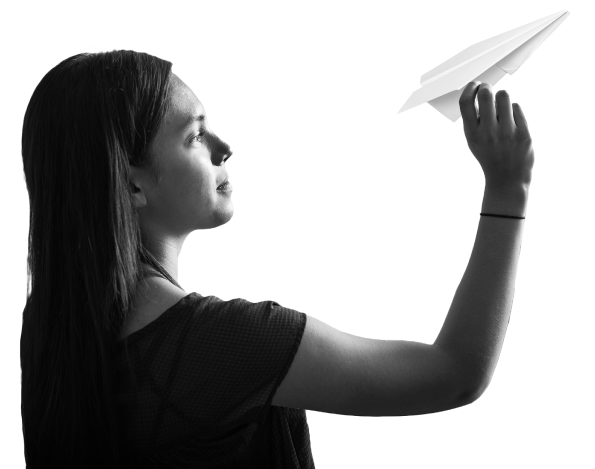 Illustration of a girl throwing a paper airplane